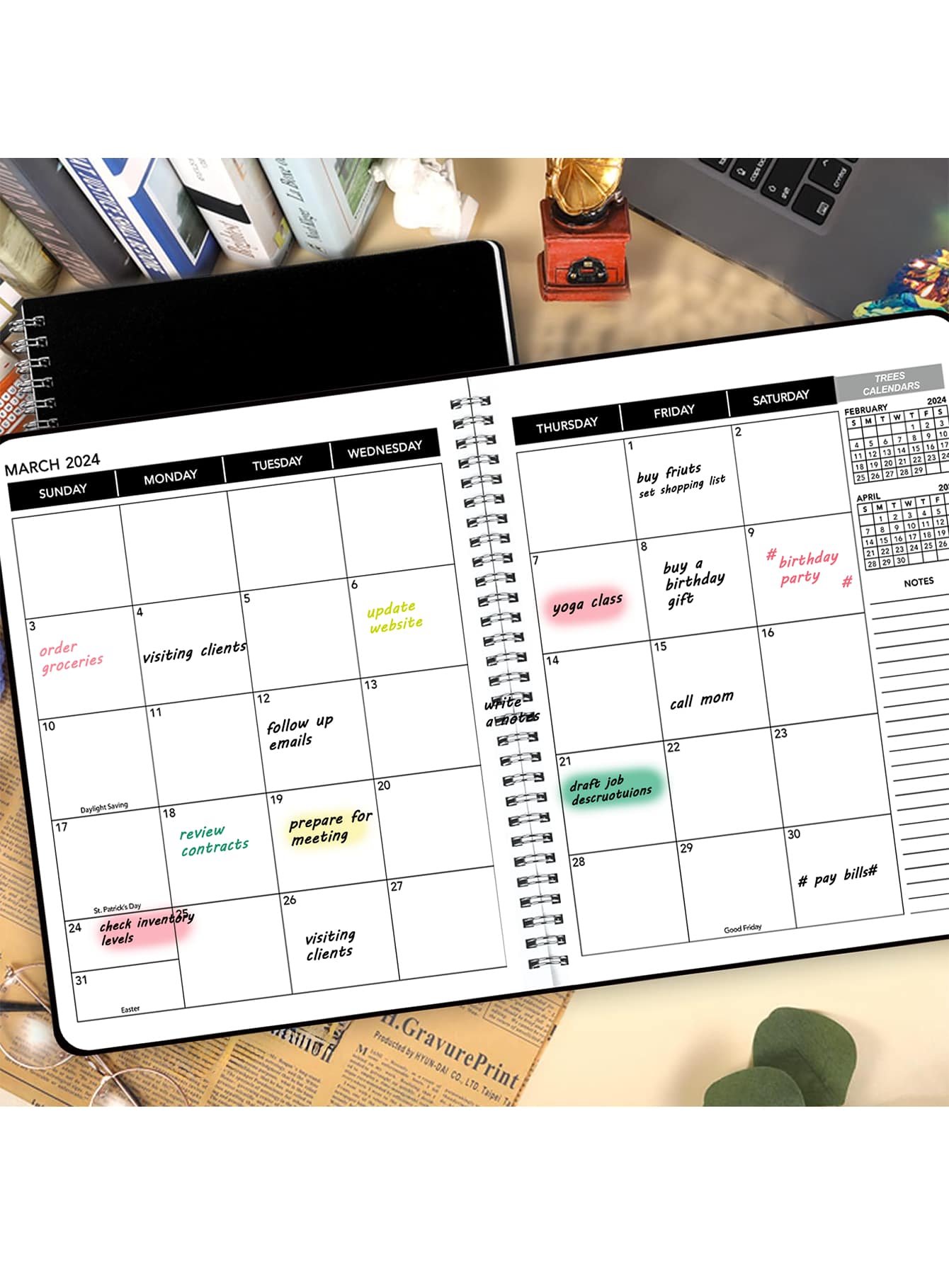 Trees 2024 2025 monthly calendar planner 24 months weekly planner