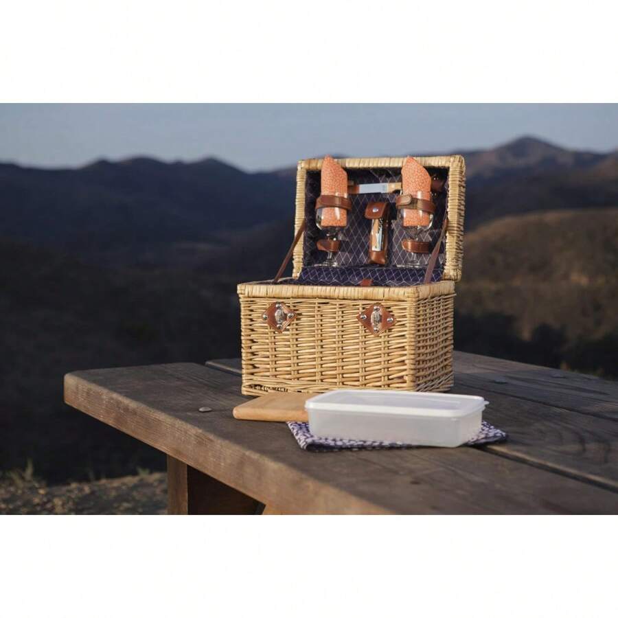 Napa Wine & Cheese Picnic Basket For 2 Wine Picnic Basket Set Wine Basket With Wine Glasses
