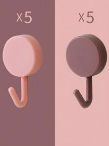 10pcs Mini Cute Adhesive Heavy Duty Wall Hooks, No Trace, Dorm Decorations, Household Use - Pink - View 2