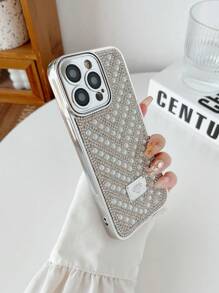 1 chiếc ốp lưng điện thoại thời trang hình chữ V đính đá pha lê và ngọc trai màu bạc chống rơi, tương thích với iPhone 11/17 Pro Max - Bạc - Xem 5