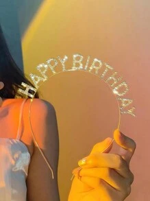 1 件生日派对头带发箍，字母生日快乐发带返校情人节 - 金色 - 查看 3