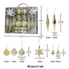 40pcs Christmas Tree Ornaments Ball Set, Including Round Ball, Snowflake, Tree-shaped Design, Packed In Gift Box - Gold - View 6