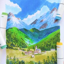 Ohuhu Markers for Artist - Dual Tip Art Marker Set for Adults' Coloring Sketching Illustration - Chisel & Fine - 80 Colors + 1 Colorless Blender - Oahu Series of Ohuhu Markers - 彩色 - 查看 5