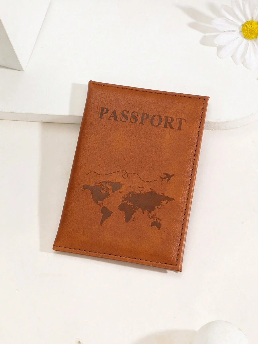 1 件哑光 PU 文件夹，带世界地图和字母印刷和固定边缘，适合海外旅行度假配件，适合假期旅行用品旅行组织者旅行物品旅行钱包护照夹护照钱包海滩度假包夏季圣诞假期