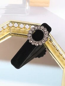 1 Pieza Pinza Para El Pelo De Felpa Circular Con Diamantes De Imitación Negro De 7,2 Cm - Negro - Ver 2