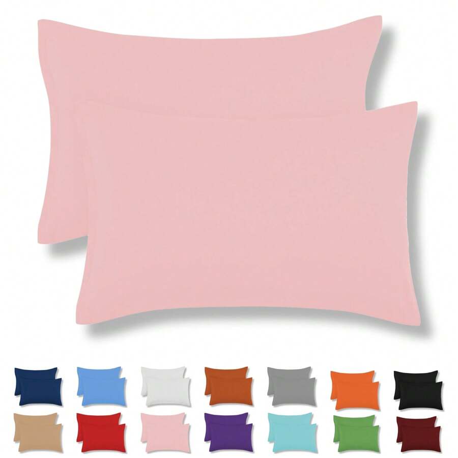 2 King Size Cotton Pillowcases In Various Colors - Pink - View 1