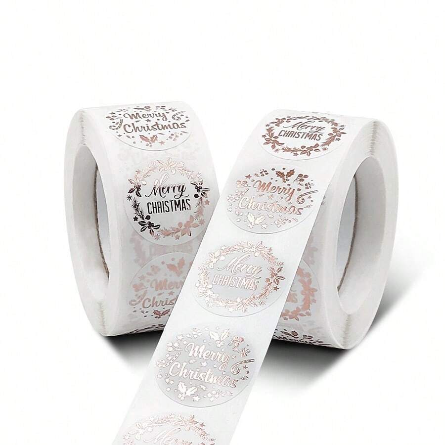500pcs/roll Rose Gold Christmas Happy Stickers ForGift Cards And Decorations - Rose Gold - View 1