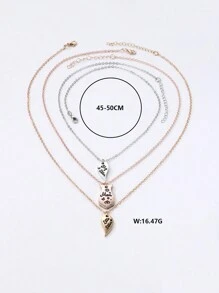 3pcs/set Girls' Big Sis Lil Sister Mom Letter Heart Shaped Zinc Alloy Colorful Oil Drop Magnetic Necklace Suit, Great For Mother's Day And Parent-child Jewelry Gift - Antique Silver - View 3