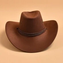 1 件装纯色西部牛仔帽男士宽边防晒旅行帽休闲万圣节 - 棕色 - 查看 2