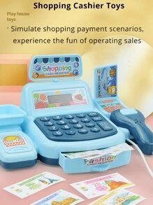 1 件儿童过家家超市收银员玩具灯光音效收银机模型玩具玩具钱儿童生日玩具圣诞礼物复活节礼物 - 彩色 - 查看 2