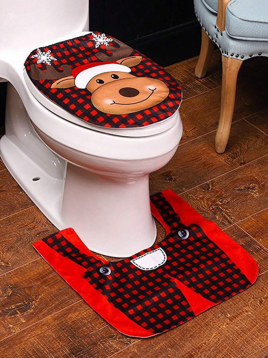 2入組聖誕節馬桶座套、聖誕老人雪人浴室地墊、聖誕節用品新年禮物