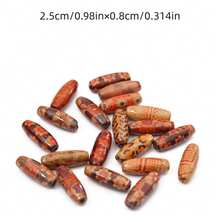 50入組花紋繪製桶形木珠(2.5x0.8cm),diy手鍊,髮箍,耳環飾品