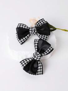 1pair Black & White Houndstooth Check Splicing Bowknot Shoe Clip, Suitable For Both High Heels And Flats, Women's Casual Style