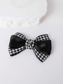 1pair Black & White Houndstooth Check Splicing Bowknot Shoe Clip, Suitable For Both High Heels And Flats, Women's Casual Style