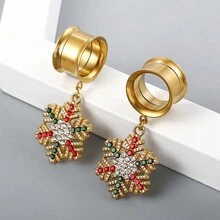 2入組不鏽鋼聖誕節糖果拐杖雪人聖誕樹耳塞隧道擴張器身體飾品穿刺耳環計量器 - Snow - 查看 5
