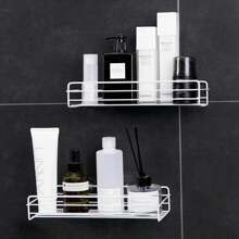 1pc Punch-free Bathroom Triangular Storage Rack Wall-mounted Toilet Shower Room Washstand Double-layer Basket - Black - View 6
