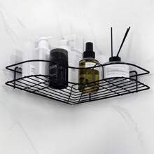 1pc Punch-free Bathroom Triangular Storage Rack Wall-mounted Toilet Shower Room Washstand Double-layer Basket - Black - View 7