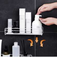 1pc Punch-free Bathroom Triangular Storage Rack Wall-mounted Toilet Shower Room Washstand Double-layer Basket - Black - View 5