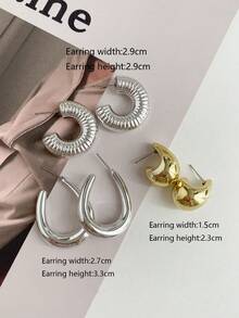 1 bộ ( 3 đôi ) Đúng mốt Creative Hoa tai , MẠ Với Màu bạc Và Vàng , Linh hoạt Bộ bông tai vòng - Nhiều màu - Xem 3