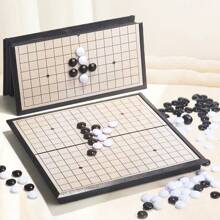 ASNEY 8英寸磁性圍棋盤（13 X 13）,旅行可摺疊棋盤遊戲套裝,附磁性塑料棋子和日文圍棋規則,適合初學者和成人 - 杏色 - 查看 3