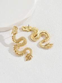 1對金色簡約龍年耳環,新年長款吊墜耳環,派對和節日配件,是女友的理想禮物