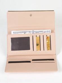 2023新款女士多卡位長錢包,帶有字母扣的簡約三折錢包 - 粉色 - 查看 5