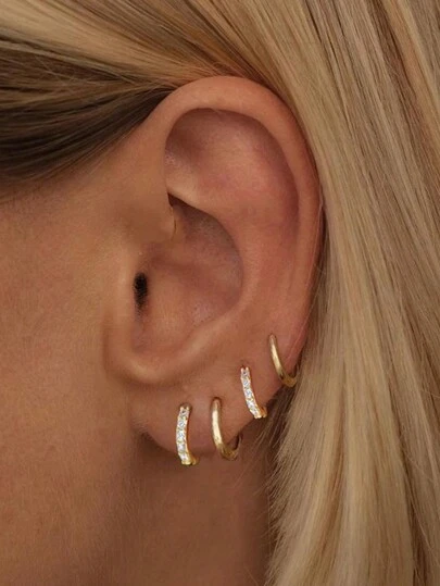 4pcs Set Of Elegant Multi-Size Cubic Zirconia Earrings, Minimalist & Chic Design, Suitable For Women's Dating, Party, And Everyday Wear