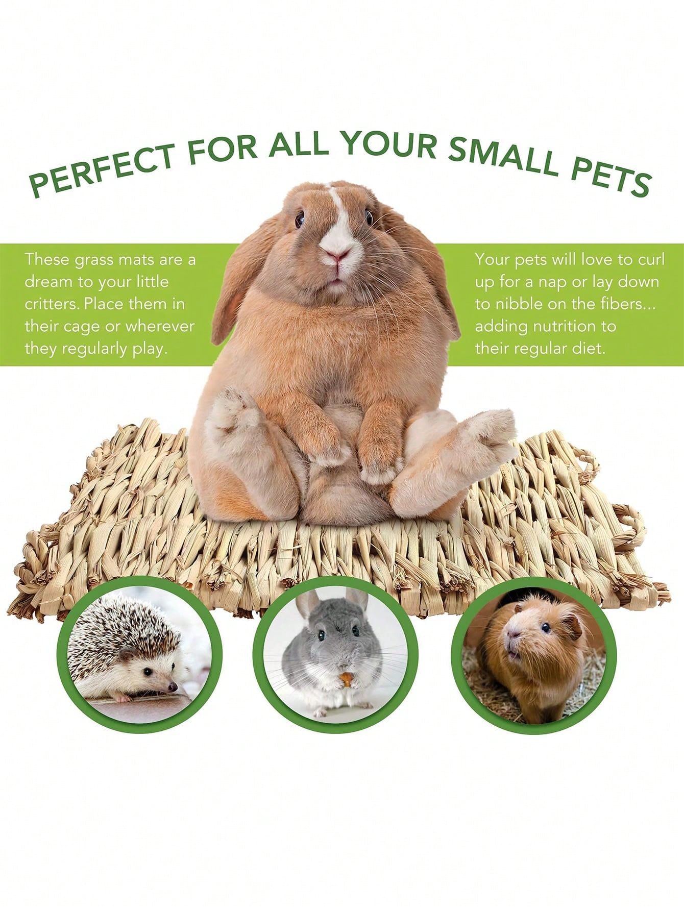 2 Pcs Grass Mat for Rabbits Bunny Woven Hay Mat for Small Animals