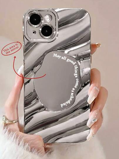 Y2K新風格紋理電鍍化妝鏡手機殼，具有防震功能，適用於iPhone 15/14/13系列，14 Plus/13電鍍金蘋果手機殼，14/13女性P11皮革殼，P12防摔XS手機殼保護套