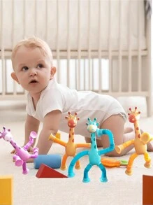 1只便攜式多功能卡通吸管機器人,長頸鹿吸管減壓玩具,可吸附創意感官玩具,訓練玩具,diy互動玩具 - 彩色 - 查看 2