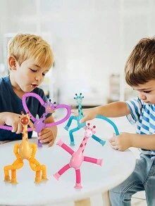 1只便攜式多功能卡通吸管機器人,長頸鹿吸管減壓玩具,可吸附創意感官玩具,訓練玩具,diy互動玩具 - 彩色 - 查看 10