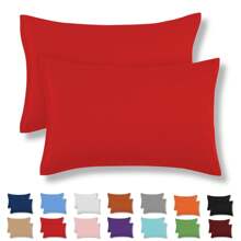 2 King Size Cotton Pillowcases In Various Colors - Red - View 1