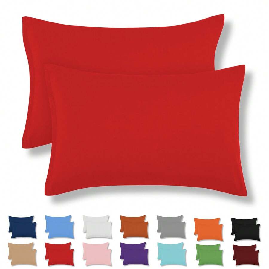2 King Size Cotton Pillowcases In Various Colors - Red - View 1