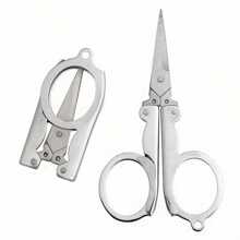 1 件不銹鋼折疊小剪刀旅行剪刀縫紉剪刀便攜式迷你剪刀紙剪家居用品 - 銀色 - 查看 9