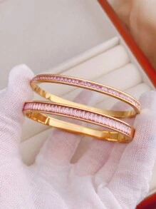 1個女性專用豪華多色立方氧化鋯和鑽石裝飾金色不銹鋼手鍊,多種尺寸和顏色選擇 - 紫色 - 查看 8