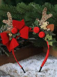 1 件兒童聖誕髮飾 - 創意紅色蝴蝶結,帶鈴鐺、pom Pom、理想的節日氛圍髮箍、派對、適合男孩和女孩