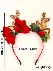 1 件兒童聖誕髮飾 - 創意紅色蝴蝶結,帶鈴鐺、pom Pom、理想的節日氛圍髮箍、派對、適合男孩和女孩