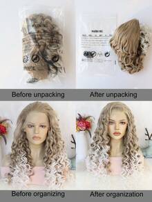 13*2 Synthetic Lace Front Wigs Medium Length 2 Tone Ombre Blonde Natural Jerry Curly Lace Front Wig for Women Daily Party Use Glueless Heat Resistant Fiber Hair 130% High Density 20 inch Free Part Deep Curly Natural Pre-Plucked Hairline HD Transparent Lace Wig & 1pc Wig Cap - Multicolor - View 7