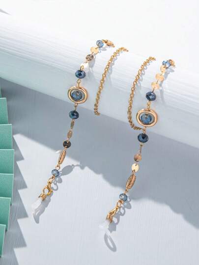 Boho 1pc Crystal Round Beads & Metallic Eyeglasses Chain Glasses Accessories For Women