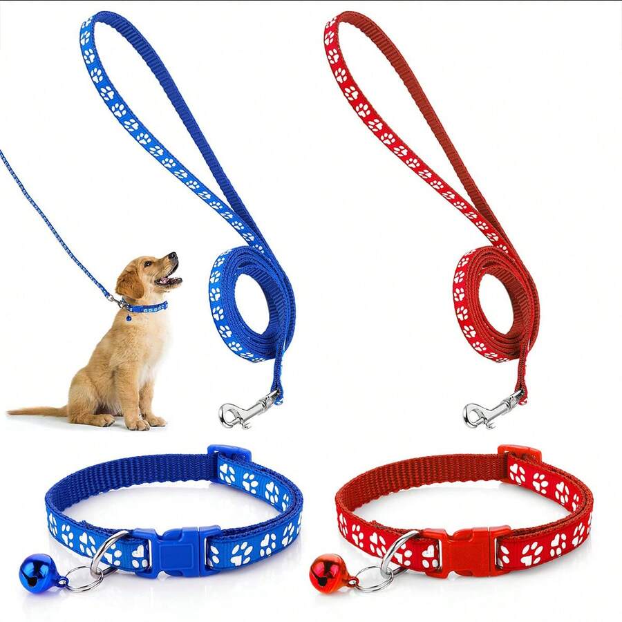 4pcs Dog Collar And Leash Set, Suitable For Cat Or Dog Traction Rope Set - Multicolor - View 1