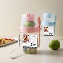 1個沙拉杯,沙拉攪拌杯,塑料健康沙拉容器,叉子,沙拉醬汁瓶,野餐,午餐,早餐沙拉杯,帶蓋的便攜式室外沙拉杯