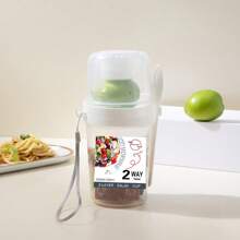 1個沙拉杯,沙拉攪拌杯,塑料健康沙拉容器,叉子,沙拉醬汁瓶,野餐,午餐,早餐沙拉杯,帶蓋的便攜式室外沙拉杯