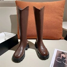 Đế cao su chống mài mòn thời trang ngoài trời, mềm mại và thoải mái, lót nhiệt, bốt cao cho nữ - màu nâu - Xem 1