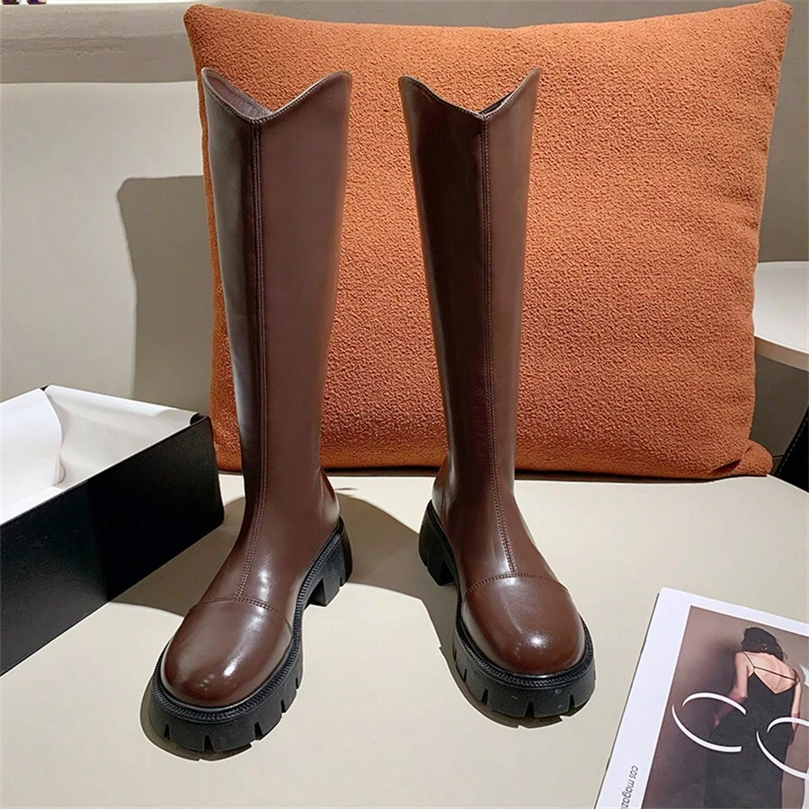 Đế cao su chống mài mòn thời trang ngoài trời, mềm mại và thoải mái, lót nhiệt, bốt cao cho nữ - màu nâu - Xem 1