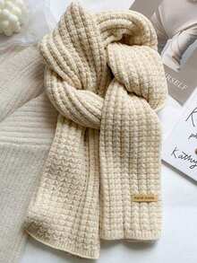 1 件男女通用米色針織圍巾日常佩戴秋冬頸部保暖禮物送給愛人