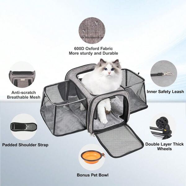 Airline Approved Pets Carrier with Wheels, Expandable Rolling Cat Dog