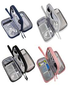 1個黑色雙層電子配件收納袋,電子收納袋,旅行通用電纜整理器電子配件袋,適用於電纜、充電器、手機、sd卡、商務旅行小配件包