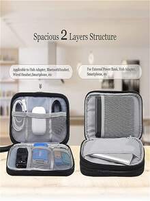 1個黑色雙層電子配件收納袋,電子收納袋,旅行通用電纜整理器電子配件袋,適用於電纜、充電器、手機、sd卡、商務旅行小配件包