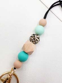 1入組硅膠珠子和木珠掛繩,配有鑰匙圈,適用於老師、護士、學生證、員工證等