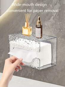 1 pieza Caja de pañuelos de acrílico transparente con patrón de glaciar, soporte de papel con marca de agua montado en la pared para el baño y el inodoro, decoración del hogar y organizador del baño, decoración de otoño, de vuelta a la escuela